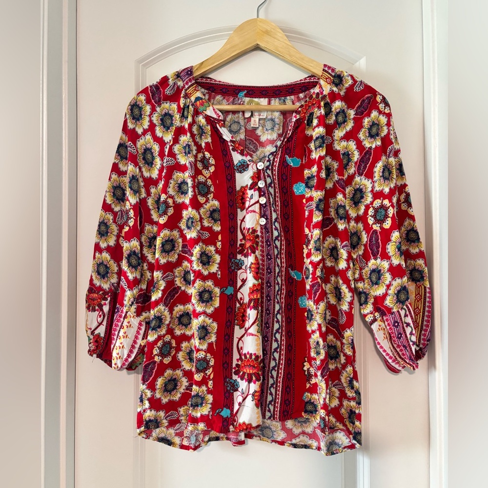 Fig and Flower Red Floral Blouse